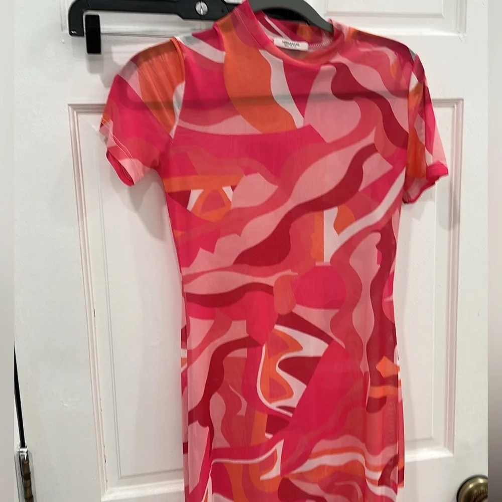 Sheer Mesh Colorful pink Maxi Dress size 6 - Picture 2 of 10